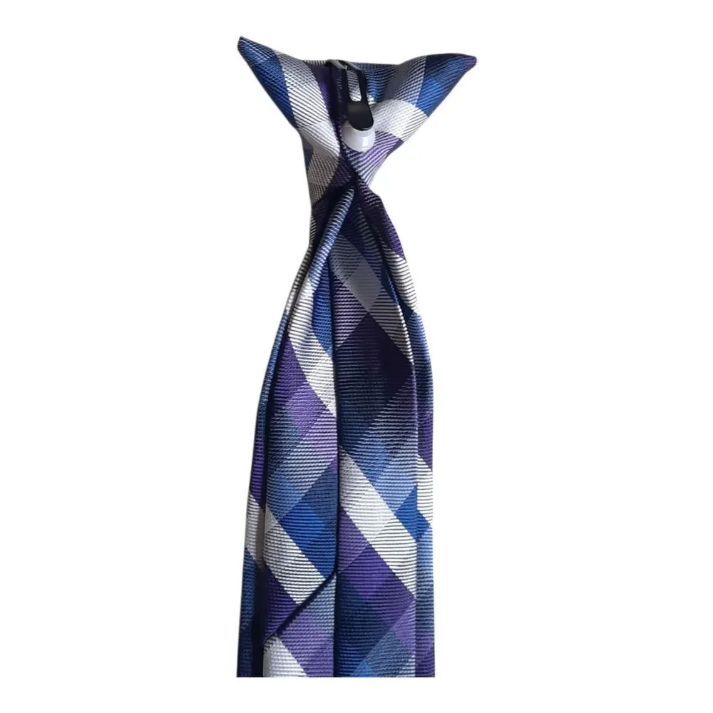 Blue and Purple Plaid Clip On Tie